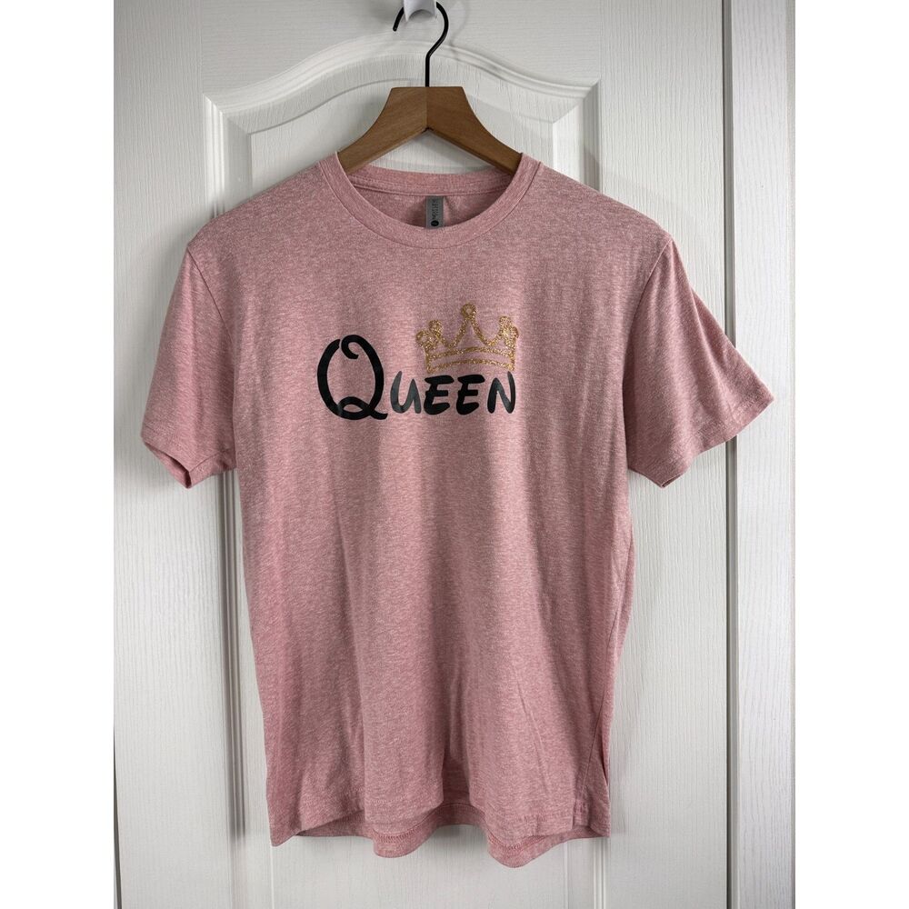 Next Level Apparel Disney Style Queen Crown Graphic T-Shirt Small Pink Gold